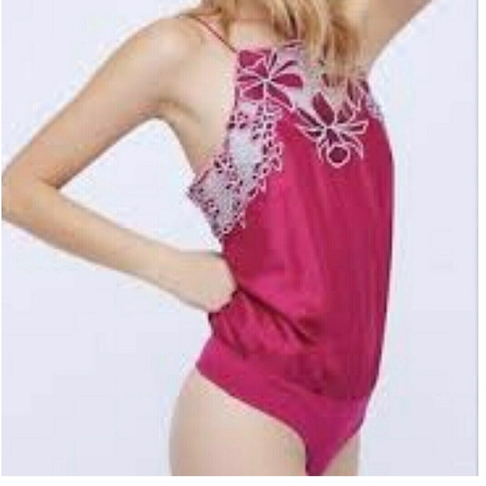 NWT Intimately Free People Embroidered Bodysuit Adj Spaghetti Straps Open Back